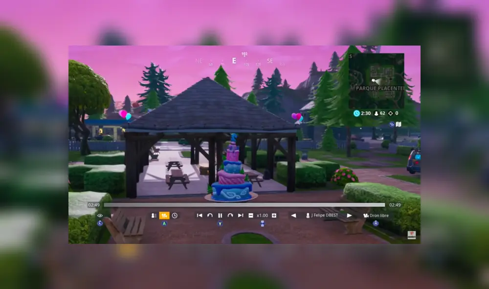 Descubre dónde están los pasteles de cumpleaños por el evento de segundo aniversario de Fortnite. Reclama las recompensas bailando delante de los mismos. Descubre dónde están los pasteles de cumpleaños por el evento de segundo aniversario de Fortnite. Reclama las recompensas bailando delante de los mismos.