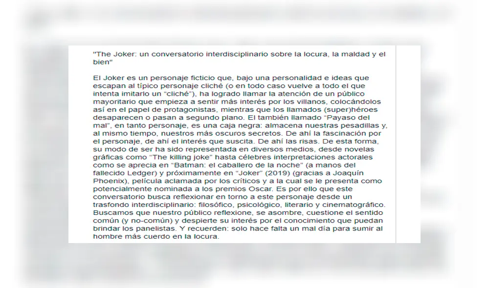 PUCP: Se anuncia conversatorio centrado en The Joker: sobre la locura, la maldad y el bien [VIDEO]