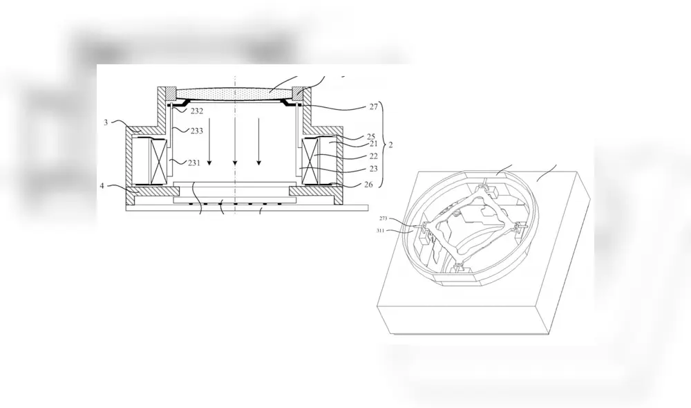 La patente incluye un motor en movimiento, marcador de posición de cámara y una pieza de hardware electrónico para mover la lente líquida.
