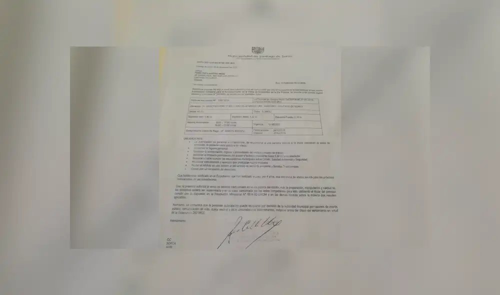 Autorización de la Asociación de Emolienteros de Surco para vender en las calles del distrito. Autorización de la Asociación de Emolienteros de Surco para vender en las calles del distrito.