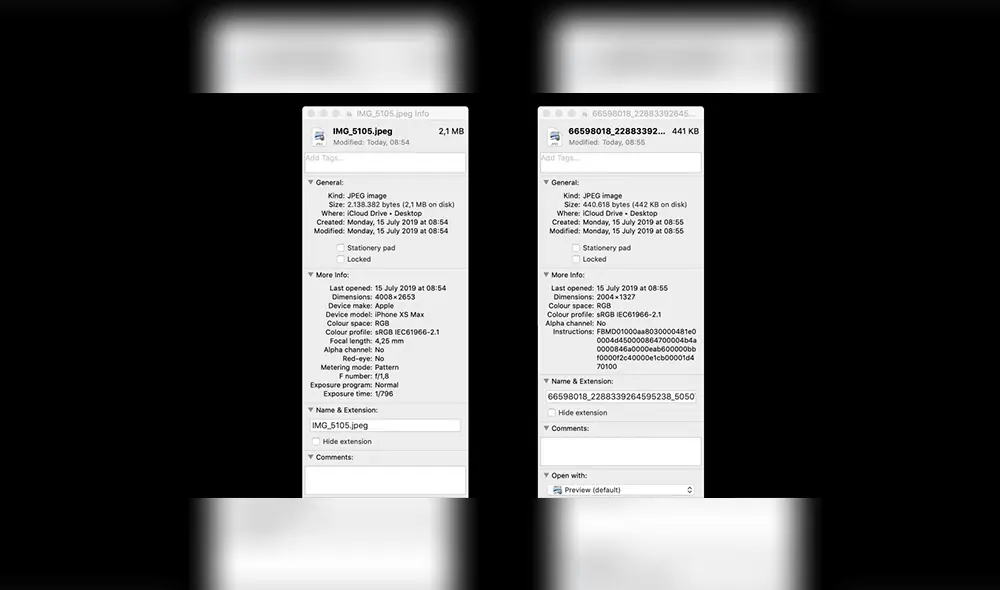 Los metadatos que se encuentran en las imágenes descargadas de Facebook.