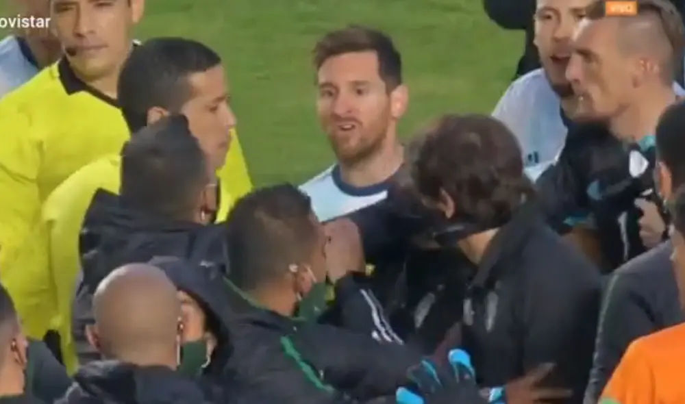 Discusión entre Lionel Messi e integrante del comando técnico de Bolivia. Foto: Captura Movistar Discusión entre Lionel Messi e integrante del comando técnico de Bolivia. Foto: Captura Movistar