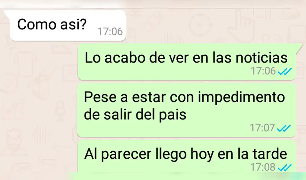 WhatsApp: le cuenta a su novio de España que César Hinostroza se fugó del Perú y así reacciona [FOTOS]