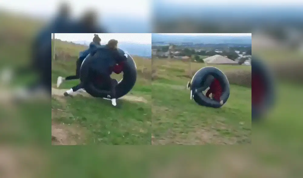 YouTube viral: chico se sube a llanta para lanzarse desde elevada colina y pasa esto [VIDEO]