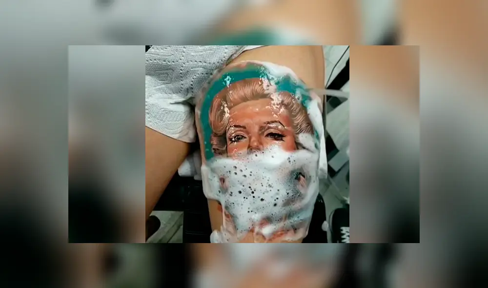 Un video viral de Facebook muestra el tatuaje con el rostro de actriz Marilyn Monroe que se hizo un joven en la pierna izquierda. Un video viral de Facebook muestra el tatuaje con el rostro de actriz Marilyn Monroe que se hizo un joven en la pierna izquierda.