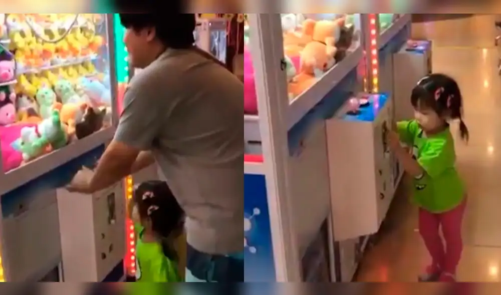 Facebook: niña asiática deja en ridículo a su padre frente a una máquina de peluches [VIDEO]