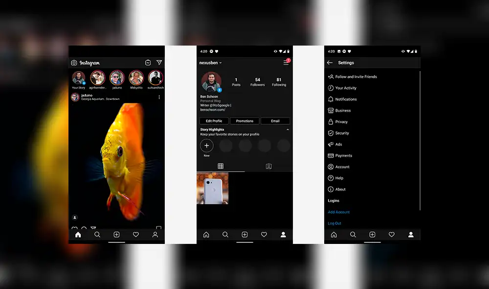 El modo oscuro a llegado a Instagram.