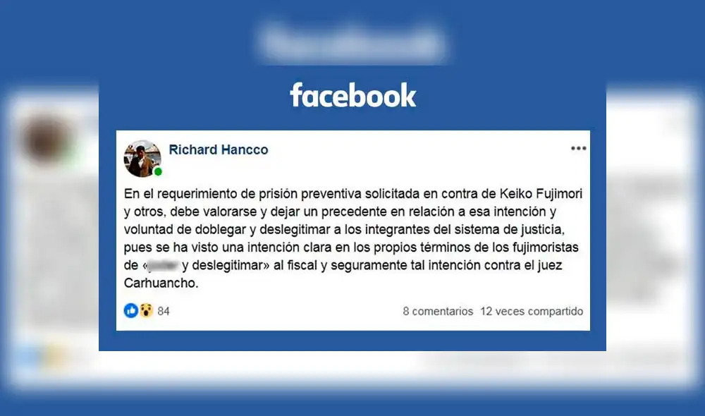 Puno: Exfiscal Richard Hancco cuestionó al fujimorismo en Facebook 