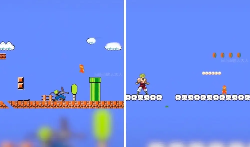 El pequeño Mario, haciendo frente a dos pesos pesados de Dragon Ball. Foto: captura de TikTok / @fungames0001