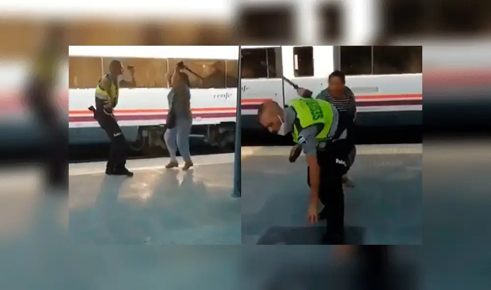 El guardia segura que la mujer le robó su vara mientras hablaba por teléfono. Foto: captura Twitter.