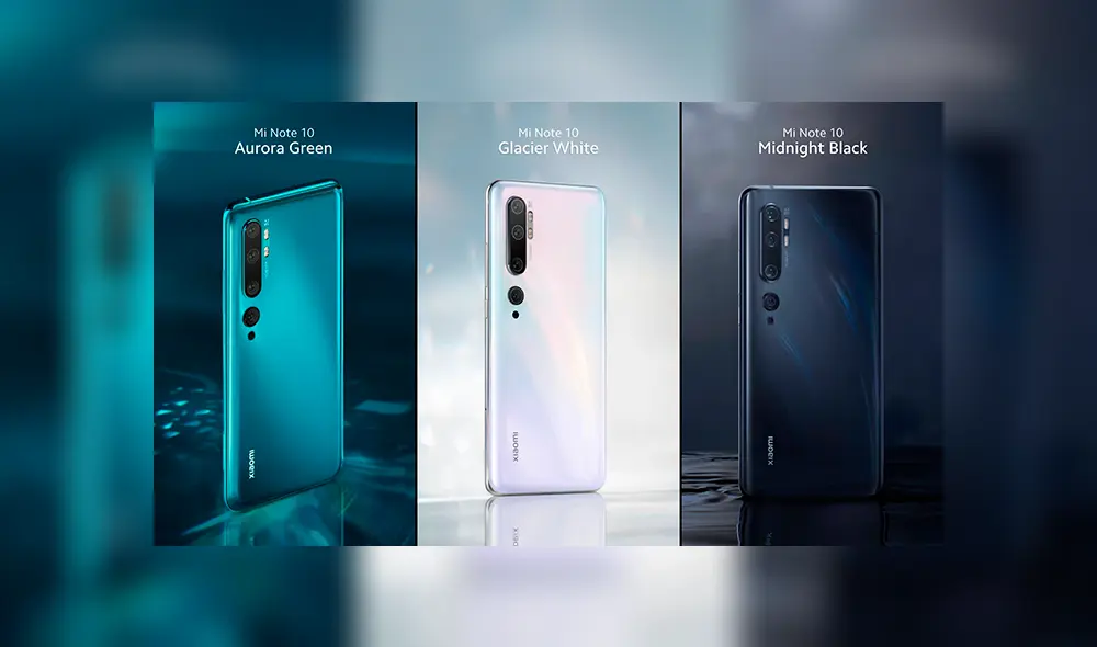 Xiaomi Mi Note 10 disponible en tres colores.