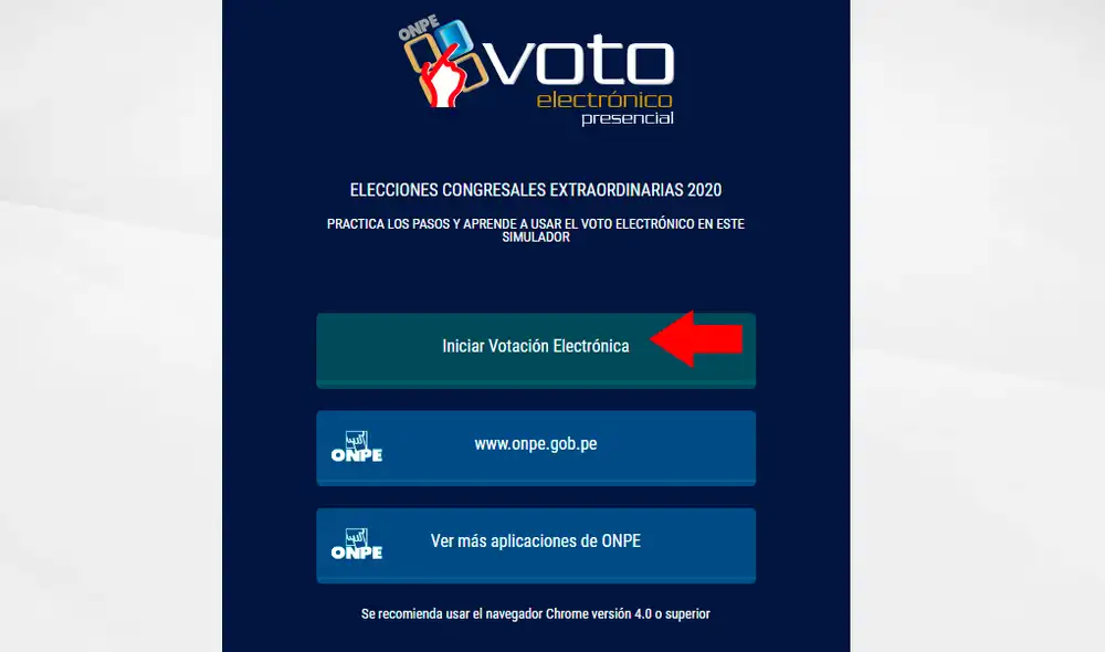 Simulador del voto electrónico. Foto: Captura ONPE.