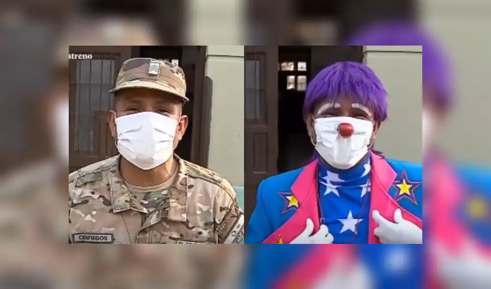 El miembro del Ejército Peruano se disfraza de payaso y ofrece shows con títeres. Foto: Captura. El miembro del Ejército Peruano se disfraza de payaso y ofrece shows con títeres. Foto: Captura.