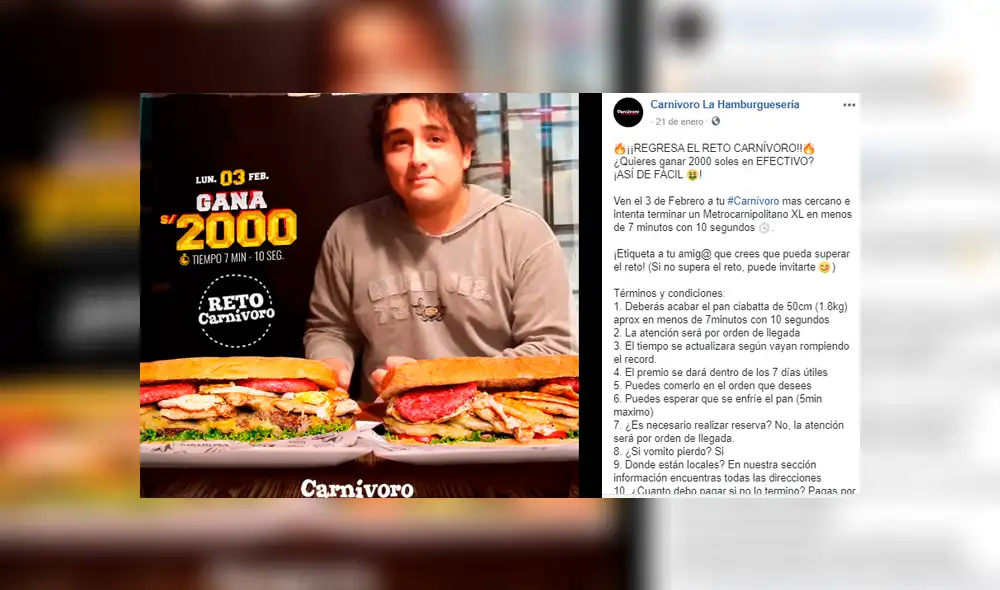Facebook viral: restaurante peruano dará S/ 2000 a persona que coma su ‘mega sanguche’ en 7 minutos