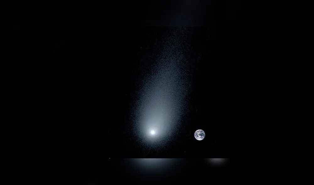 Imagen del cometa Borisov, comparado con la Tierra, 13 veces más pequeña que la cola del objeto interestelar. Foto: Universidad de Yale. Imagen del cometa Borisov, comparado con la Tierra, 13 veces más pequeña que la cola del objeto interestelar. Foto: Universidad de Yale.