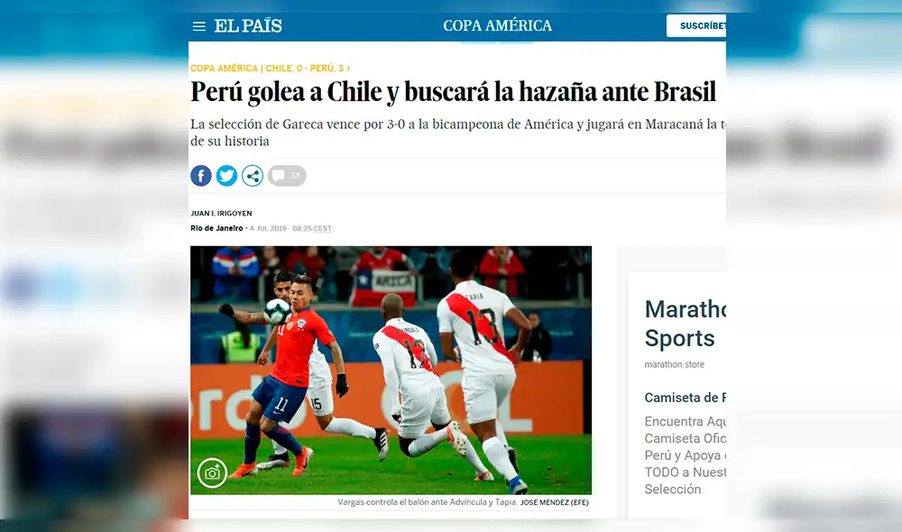 Así reaccionaron los medios internacionales tras la goleada de Perú a la selección chilena