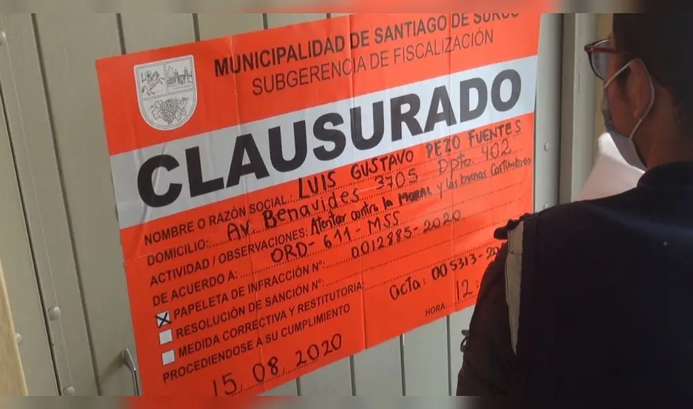 Clausuran centro de masajes donde se estaría ejerciendo la prostitución | Créditos: Municipalidad de Surco