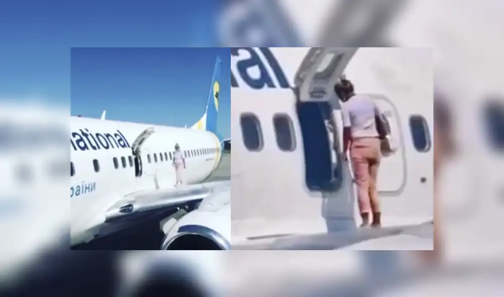 Pasajera abrió la puerta de emergencia de un avión y salió a pasear sobre el ala. Foto: captura
