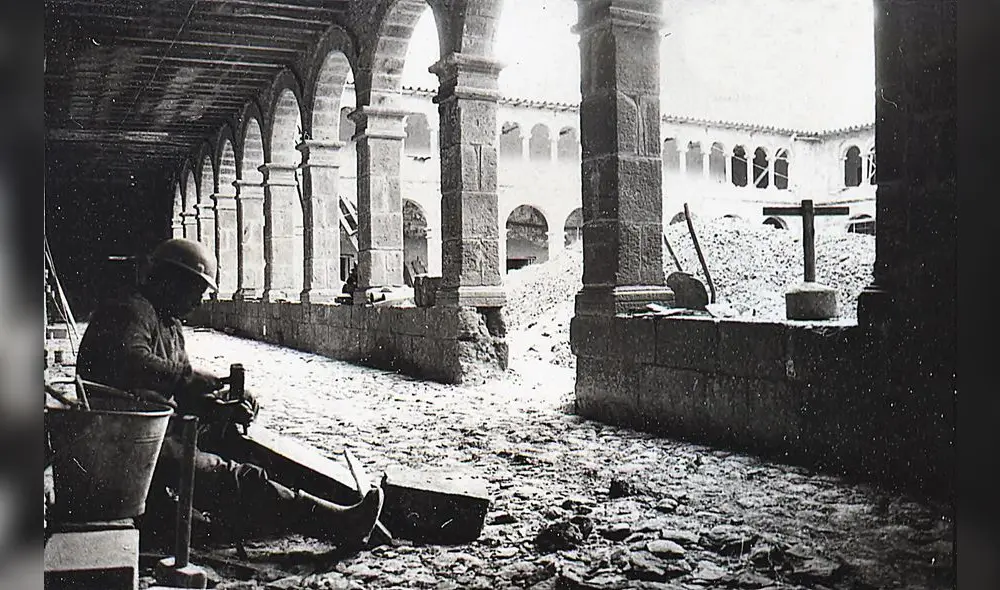 Histórica labor. Obras del PER Plan Copesco en el primer claustro del hospital de Betlemitas, en Almudena, Cusco.