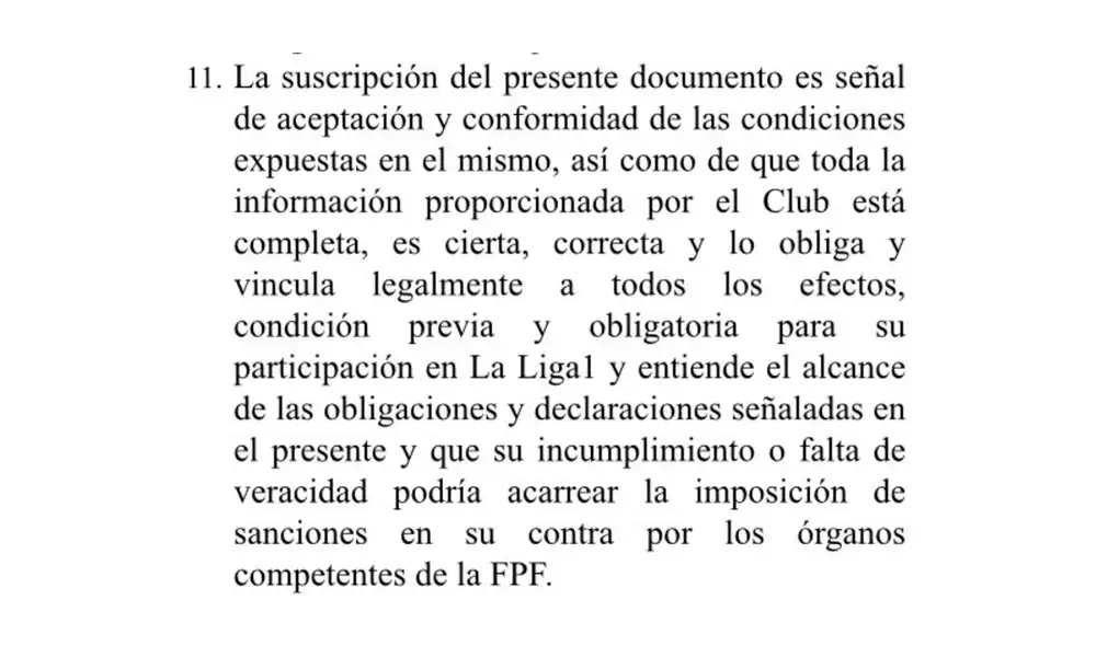 FPF: Óscar del Portal hace una observación del Declaración Jurada enviada a los clubes de la Liga 1.