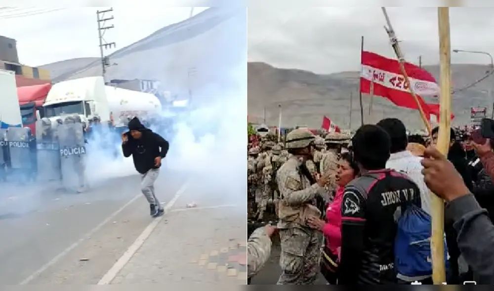 Enfrentamiento entre los manifestantes y autoridades. Foto: Captura de video/Radio La Voz