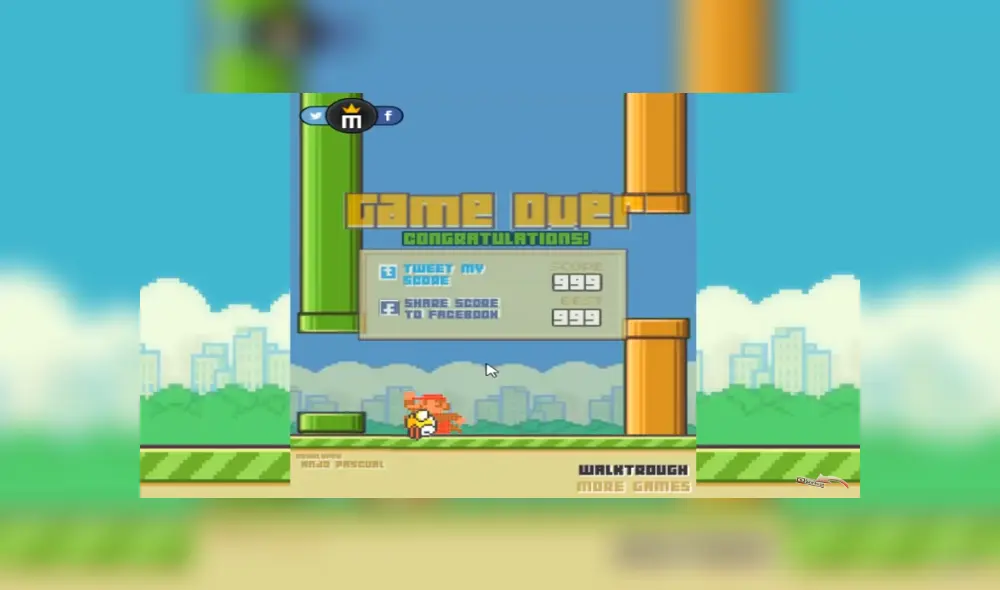 Desliza para ver cómo termina 'Flappy Bird'. Foto: Captura.