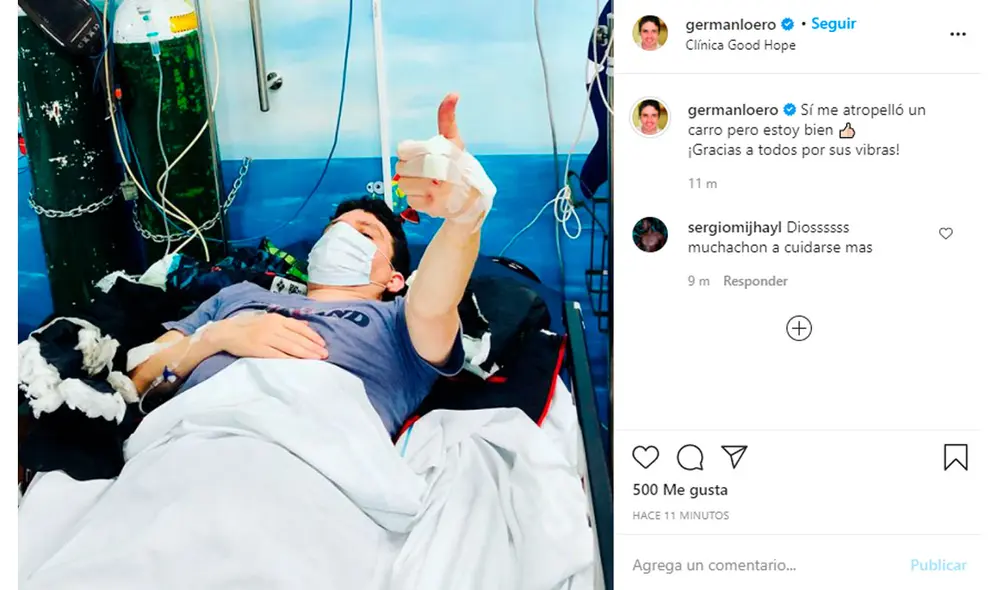 Publicación de Germán Loero sobre una camilla. Foto: captura / Instagram