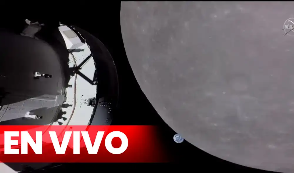 La nave Orión de la misión Artemis I sobrevolará la superficie lunar. Captura de pantalla: NASA