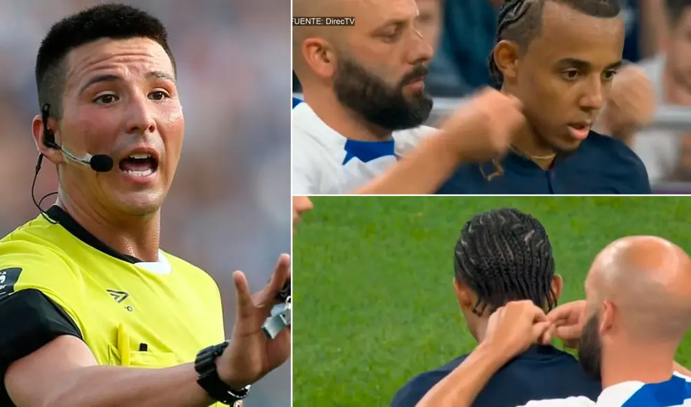 El árbitro no se percató que el defensor salió a jugar con un accesorio prohibido. Foto: captura/DirecTV Sports El árbitro no se percató que el defensor salió a jugar con un accesorio prohibido. Foto: captura/DirecTV Sports
