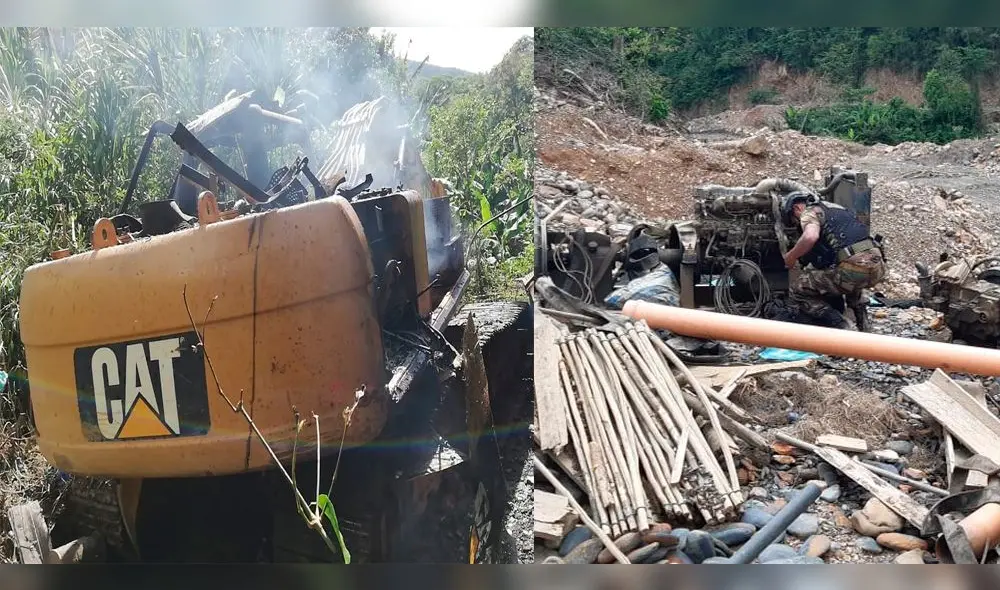 Destruyen maquinaria usada para la minería ilegal. Destruyen maquinaria usada para la minería ilegal.