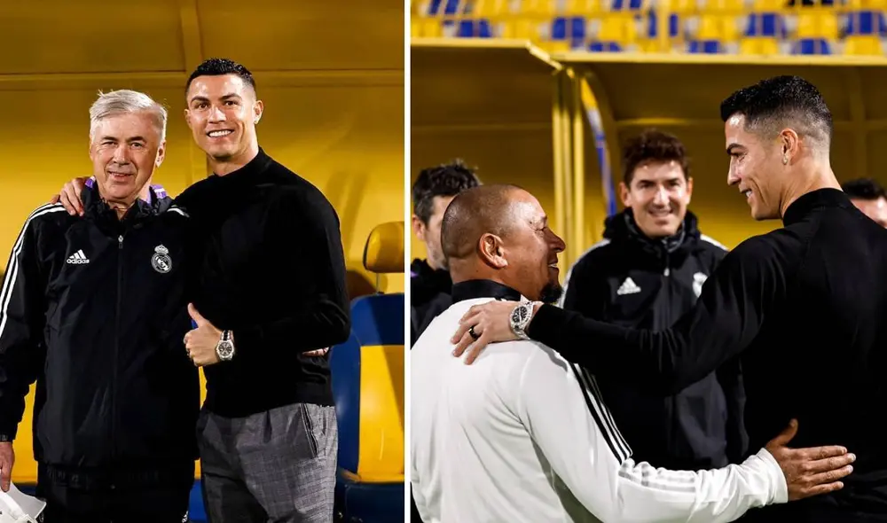 Cristiano Ronaldo se muestra feliz con Carlo Ancelotti y Roberto Carlos. Foto: Twitter/Real Madrid Cristiano Ronaldo se muestra feliz con Carlo Ancelotti y Roberto Carlos. Foto: Twitter/Real Madrid