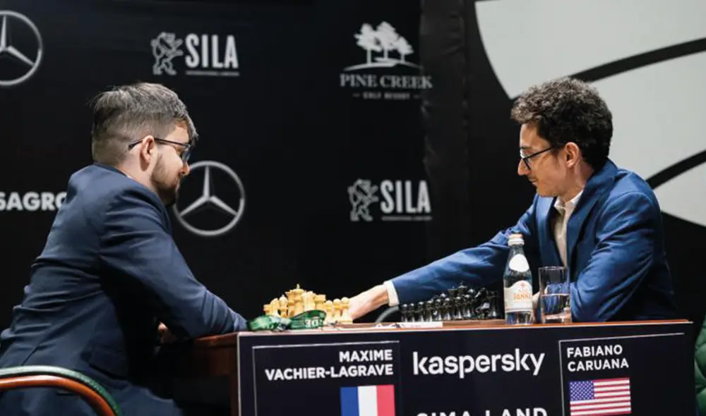 Fabiano Caruana, número 2 del mundo, no pasó del empate ante Maxime Vachier-Lagrave. Foto: FIDE.