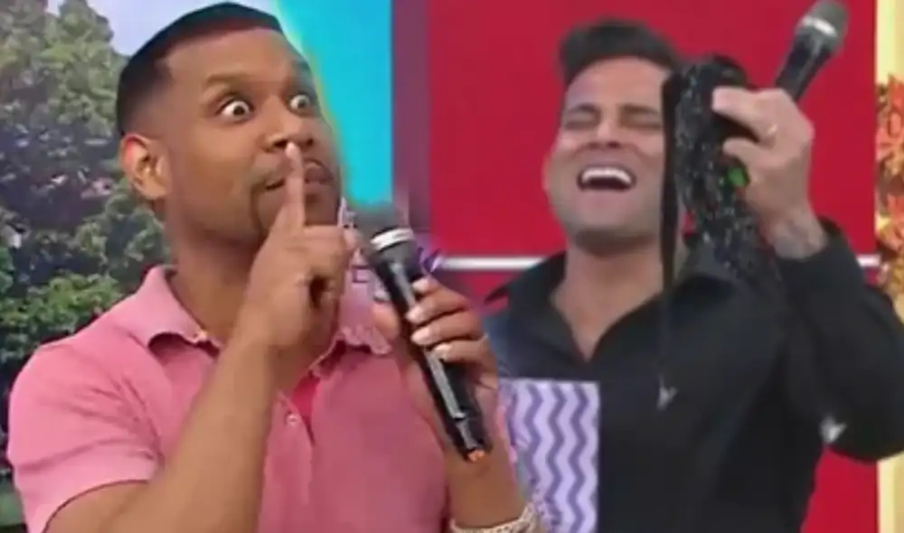 Christian Domínguez hasta quiso probarse la sugerente prenda de ropa en vivo. Foto: composición/captura América TV