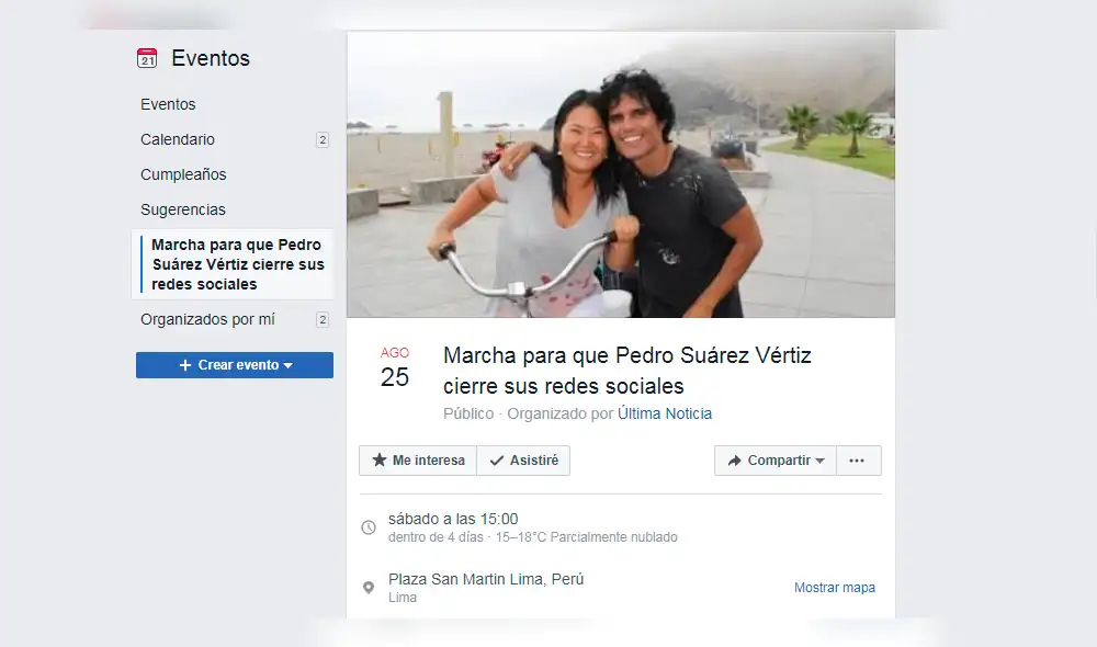 Convocan a marcha en Facebook para que Pedro Suárez Vértiz anule su cuenta de Facebook