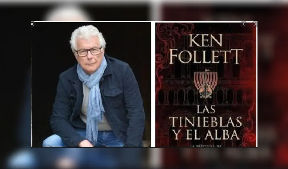 Escritor Ken Follett al lado de su novela que acaba de lanzar al mundo.