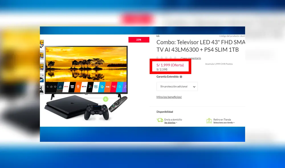 PS4 Slim de 1 TB más Televisor LED de 43 pulgadas Smart a un precio que hace derrumbar el costo de la consola. PS4 Slim de 1 TB más Televisor LED de 43 pulgadas Smart a un precio que hace derrumbar el costo de la consola.