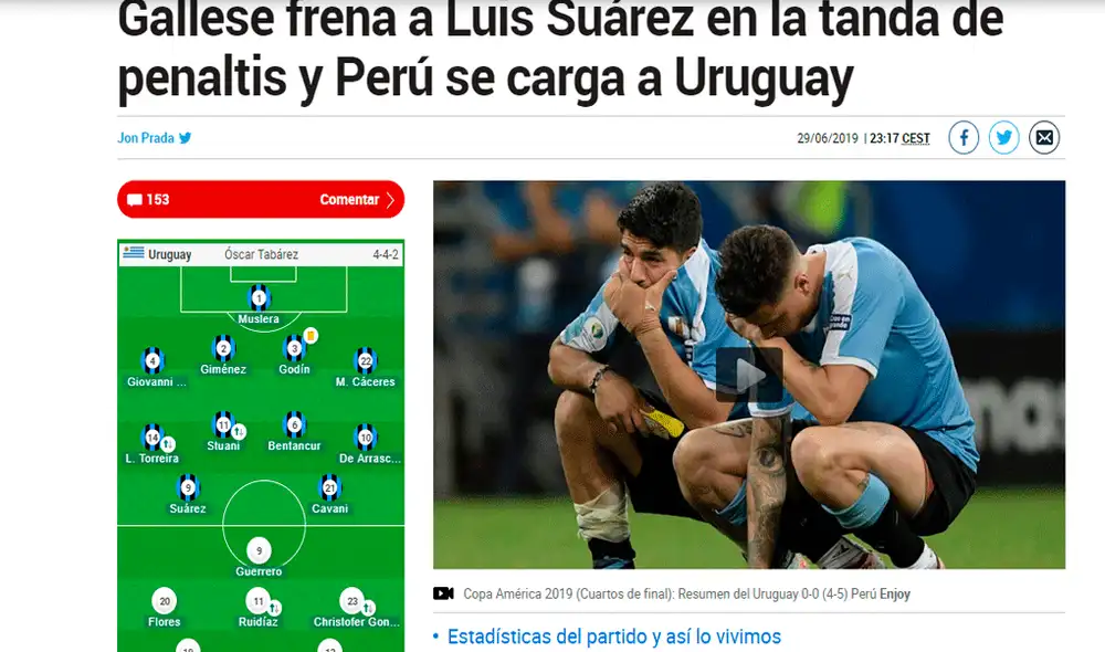 Así reaccionaron los medios internacionales tras la clasificación de Perú a semifinales de la  Copa América