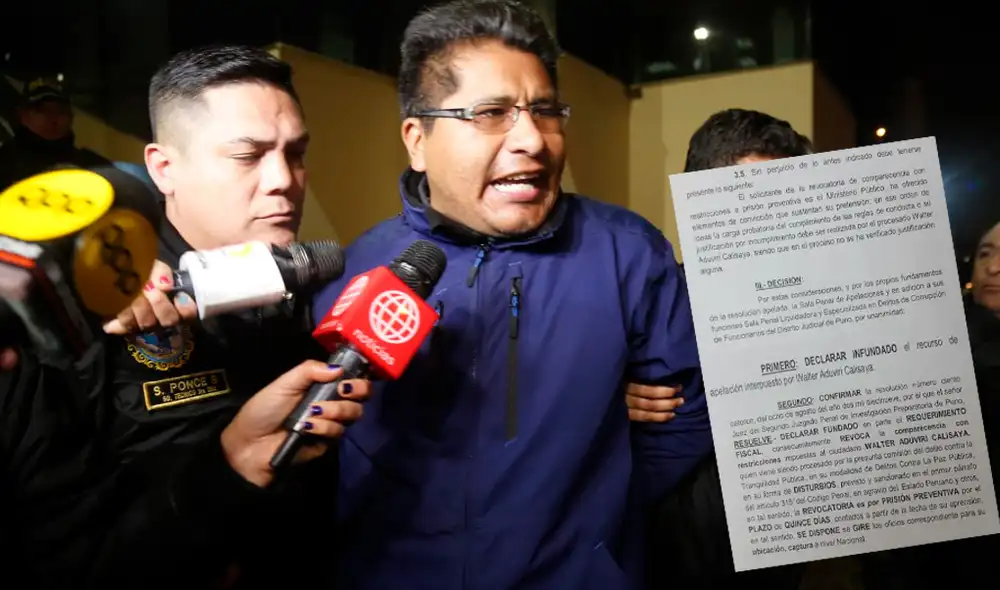 Sala de Apelaciones de Puno decidió no aceptar la apelación a la prisión preventiva presentada por la defensa de Walter Aduviri.