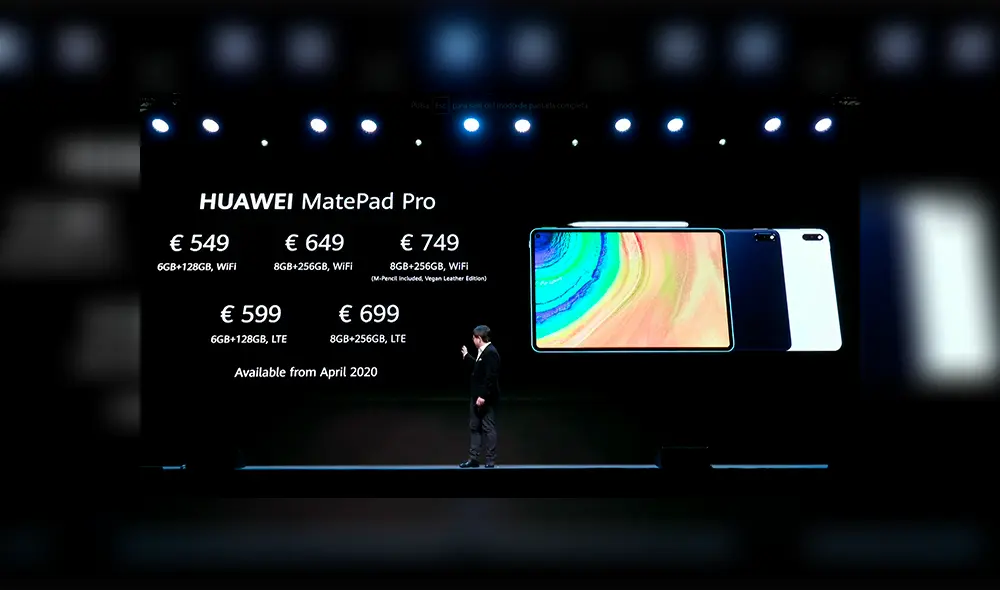 El Huawei MatePad Pro con conectividad Wi-Fi está disponible a partir de 549 euros, mientras la versión 4G LTE lo estará desde 599 euros.