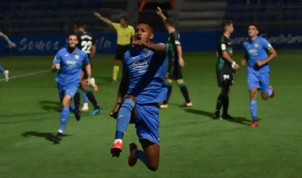 Jeisson Martínez anotó el 1-0 para la victoria del Fuenlabrada en la penúltima fecha de la segunda división española. Foto: Fuenlabrada.