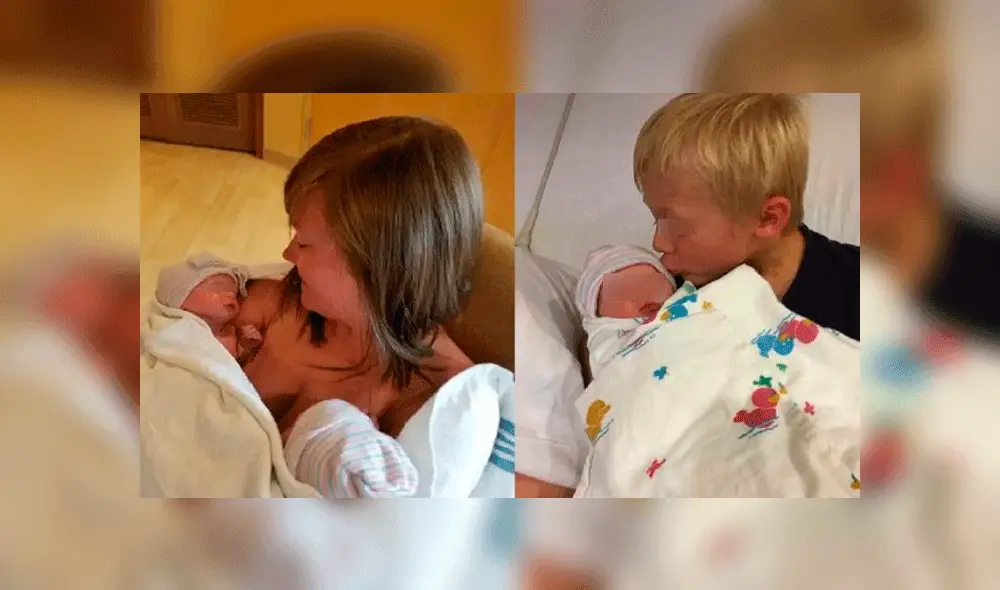 Micaela y su hijo mayor con los dos gemelos. Foto: composición / The Sun.