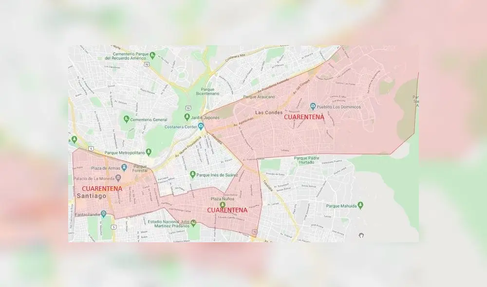 Mapa de lugares bajo cuarentena en Chile al 8 de abril. Mapa de lugares bajo cuarentena en Chile al 8 de abril.