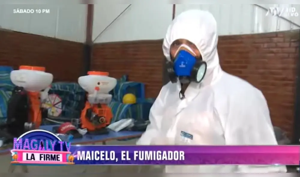 Jonathan Maicelo incursiona en el negocio de la fumigación y desinfección ante la crisis por el coronavirus.