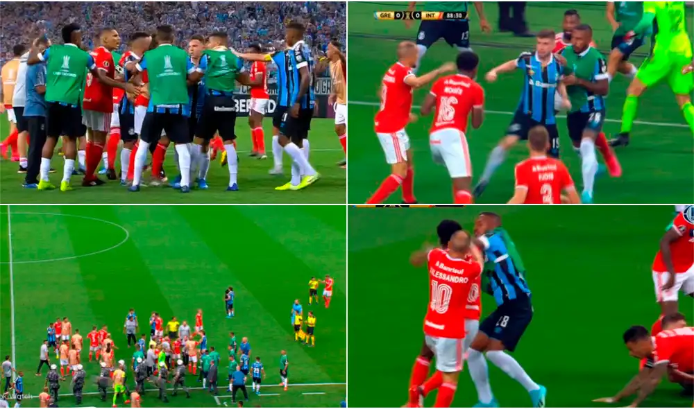 Jugadores del Internacional y Gremio protagonizaron batalla campal en la Copa Libertadores 2020. | Foto: Fox Sports Jugadores del Internacional y Gremio protagonizaron batalla campal en la Copa Libertadores 2020. | Foto: Fox Sports