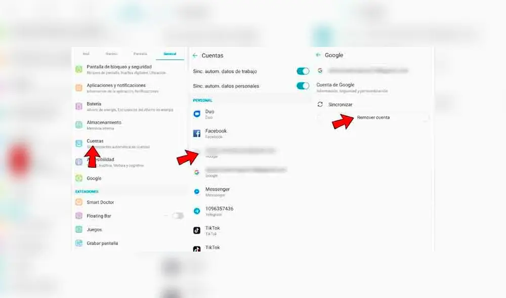El proceso para quitar una cuenta de Gmail de tu teléfono. (Fotos: composición LR)