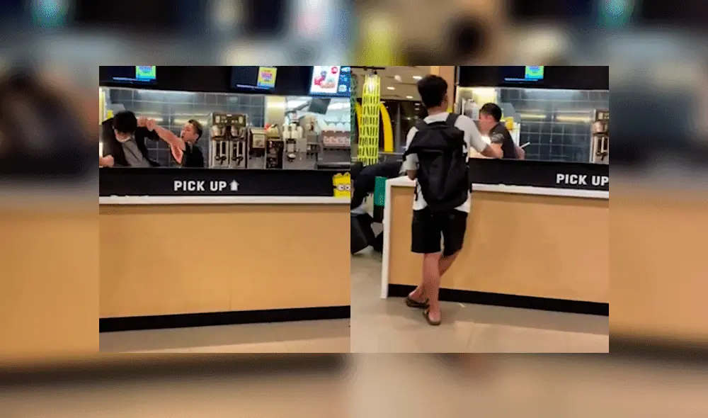 El sujeto lanzó una serie de puñetazos y patadas contra el trabajador. Foto: captura Facebook.