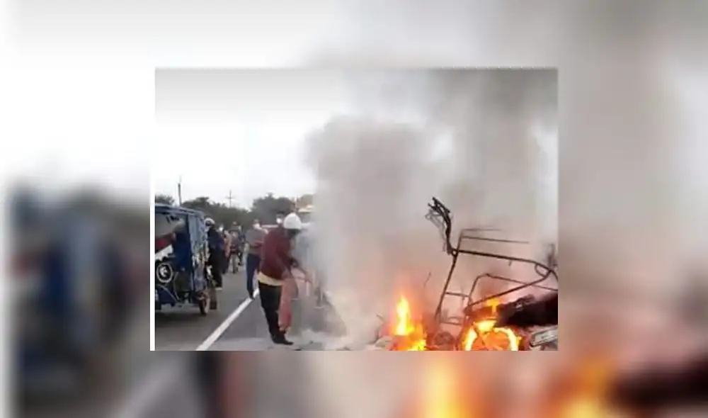 mototaxi incendiada choque