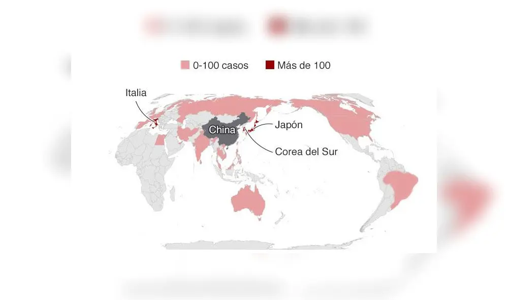 Mapa de los países donde el coronavirus está presente. Foto: BBC. Mapa de los países donde el coronavirus está presente. Foto: BBC.