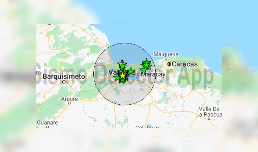 Mapa de Venezuela con la ubicación del temblor. Foto: captura de pantalla de Sismo Detector.
