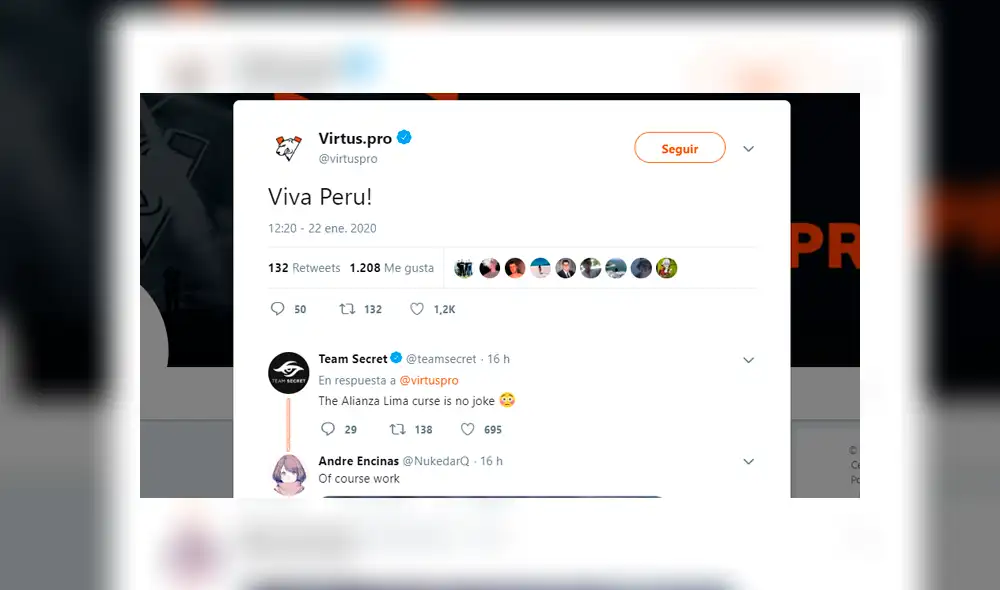 "La maldición de Alianza Lima no es broma" publicó Team Secret, uno de los equipos más importantes de Europa, en su cuenta de Twitter. "La maldición de Alianza Lima no es broma" publicó Team Secret, uno de los equipos más importantes de Europa, en su cuenta de Twitter.